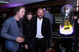 Christian Furr, Annabelle Neilson and Chris Bracey attend opening of #stayingaliveneon at 45 Park Lane - The Dorchester Collection in 2013