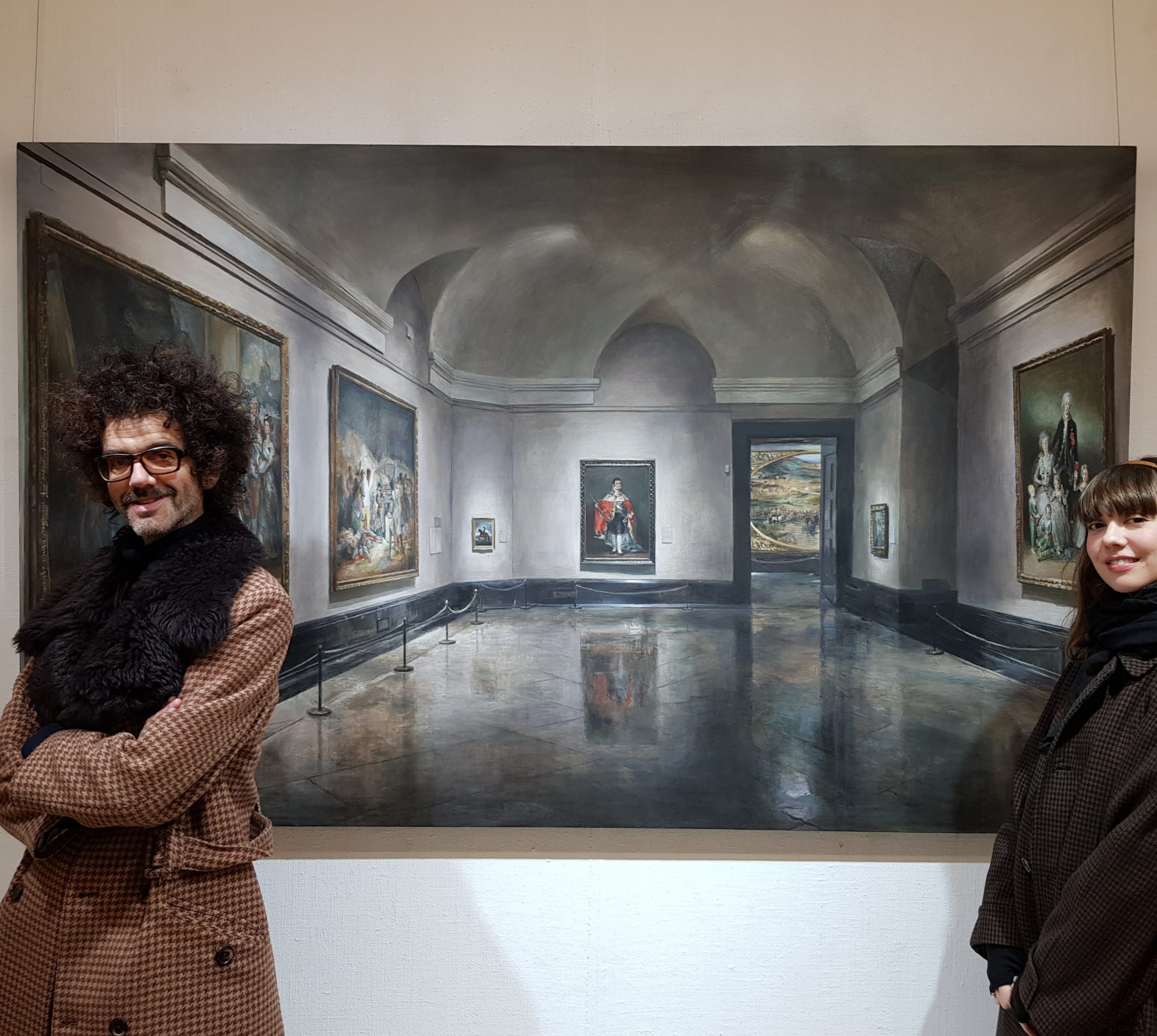 Frankie Poullain and Diane Birch view Goya in the Prado painting by Christian Furr at Richmond Atelier, Richmond upon Thames 2020